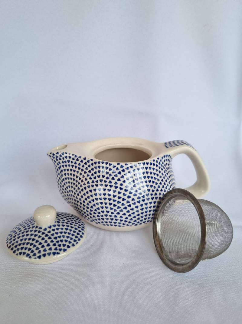 bule de ceramiza azul coração aberto