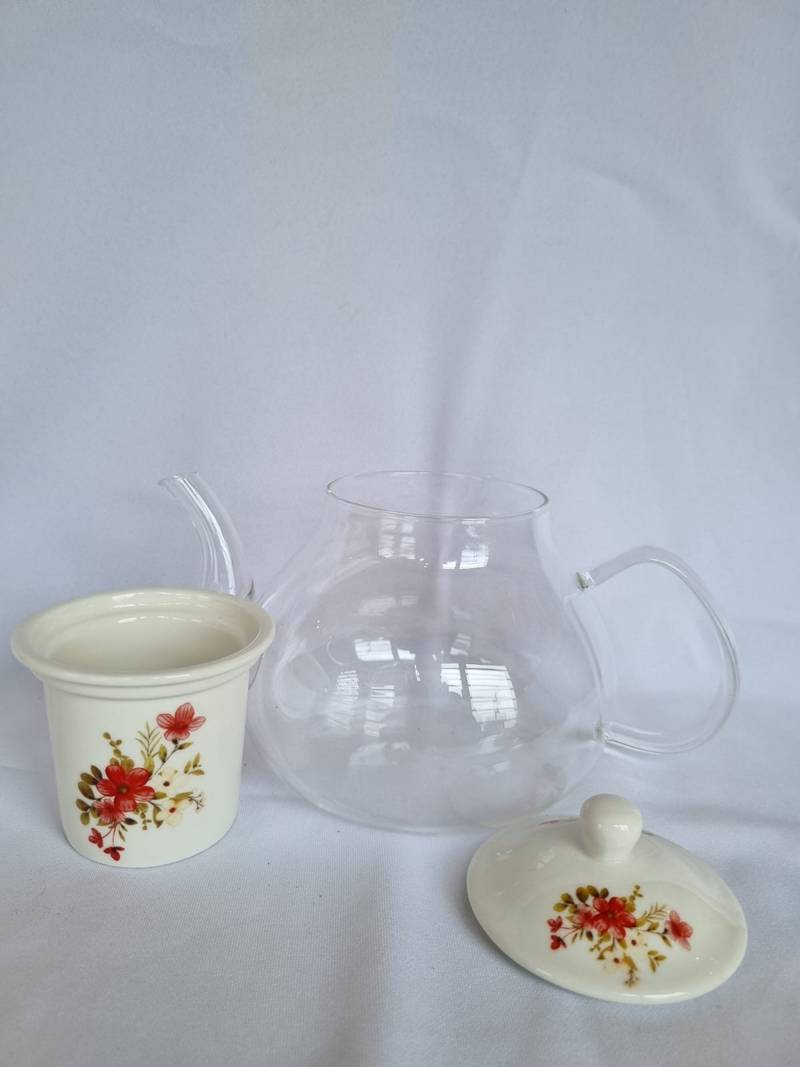 chaleira de vidro com infusor ceramica vermelho aberto